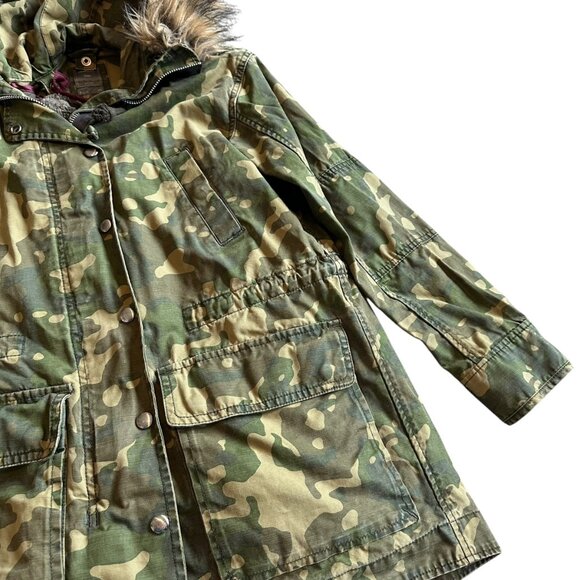 Gap Camo Print Jacket Coat Anorak Faux Fur Lined Hood Zip-Out Lining Size Small - Picture 6 of 16